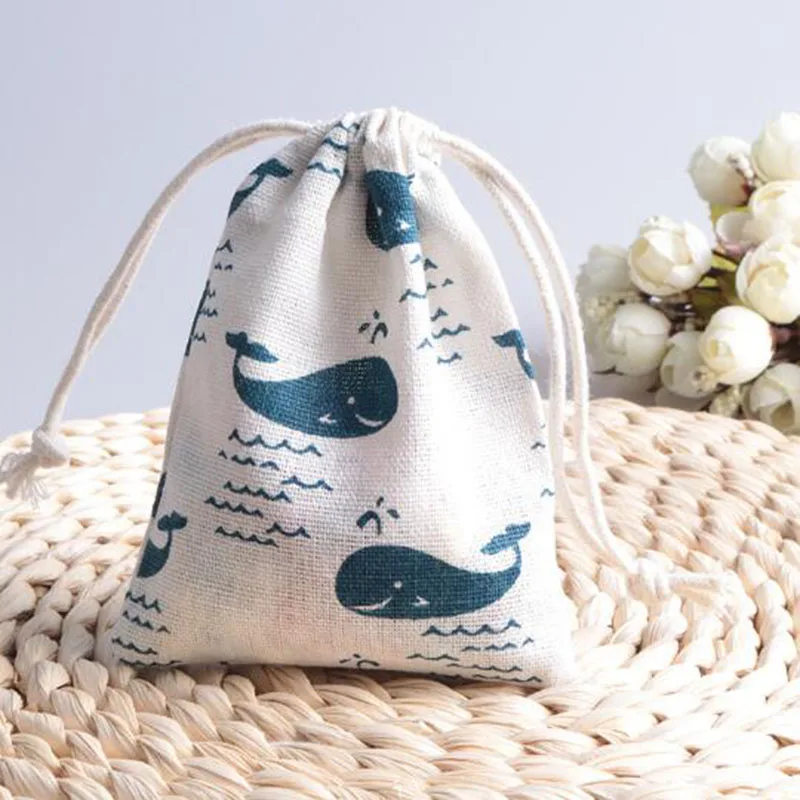 10 шт./компл. Хлопковая Сумка на шнурке с рисунком голубого Кита новогодние