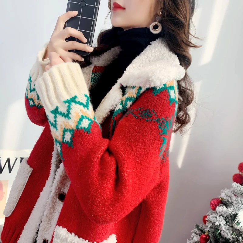 

Women's cardigans casual Korea style knitted top winter clothes long sleeve animal pockets argyle y2k Sweaters for women 2020
