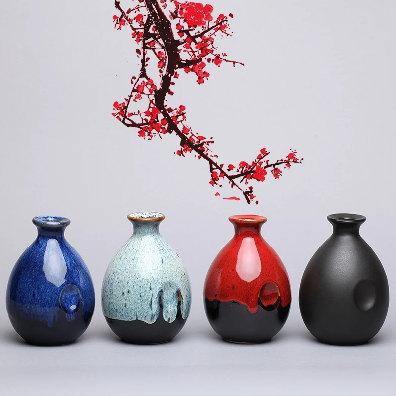 

Art Handmade Hip Flask Ceramics Antique Chinese Style Flask Bottle Sake Warmer Round Flasque Alcool Table Supplies BK50JH
