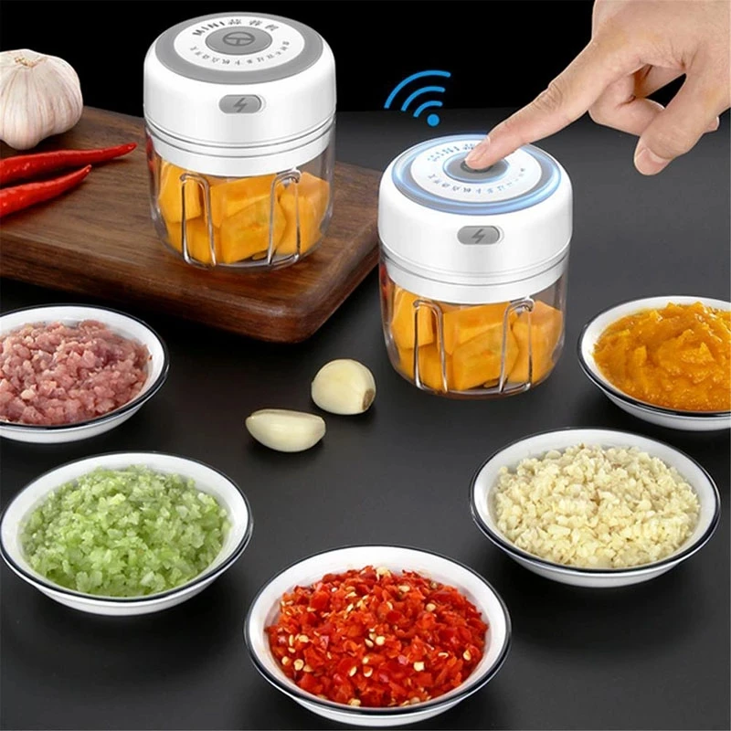 

100/250ml Mini Electric Garlic Chopper Pepper Onion Ginger Food Chopper Meat Grinder USB Rechargeable Kitchen Vegetable Cutter