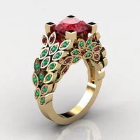luxury womens seven color crystal zircon ring red gem ring flower petal ring banquet jewelry wedding ring gift