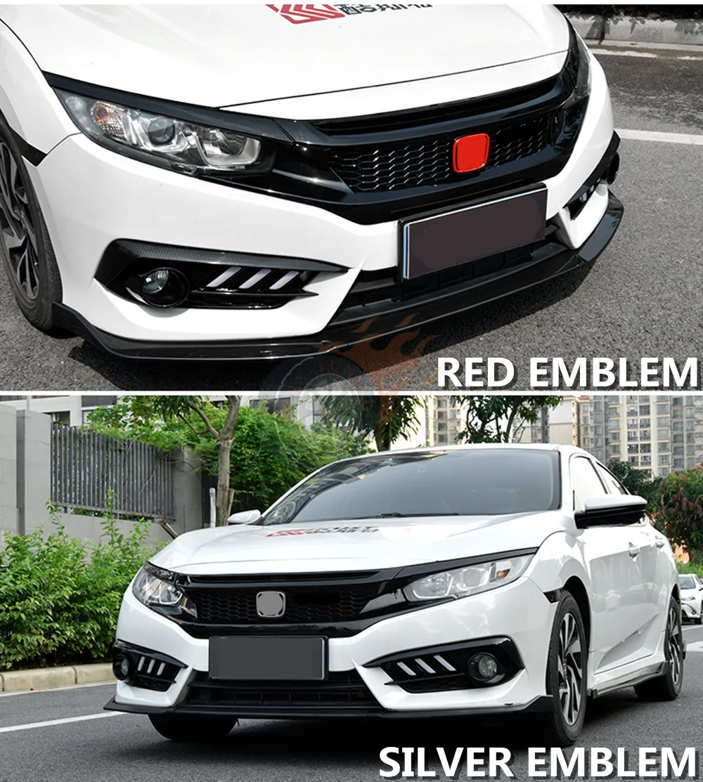 Глянцевая черная ячеистая сетка R Тип Гриль для Honda Civic 10th Gen- передний бампер ABS гоночные решетки запчасти для автомобилей