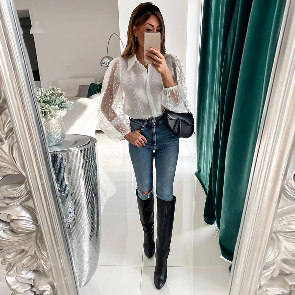 Сексуальная сетчатая прозрачная рубашка Женская винтажная Повседневная