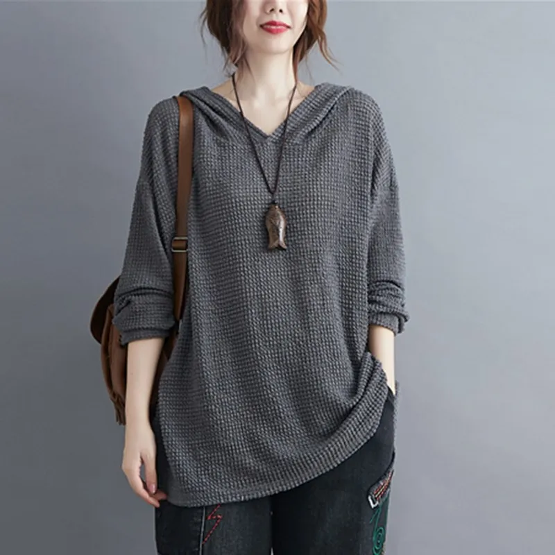 

Женские повседневные толстовки большого размера с длинным рукавом, новинка 2021, Осенний простой стиль, однотонные свободные женские хлопков...