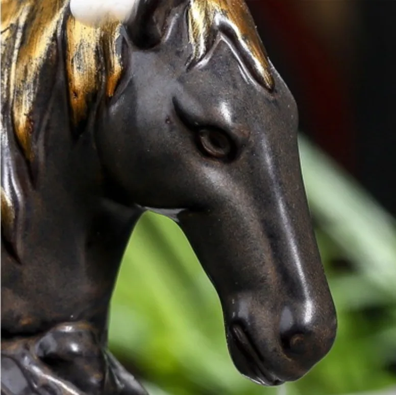 Курильница для благовоний с золотистой головой лошади керамическая креативная