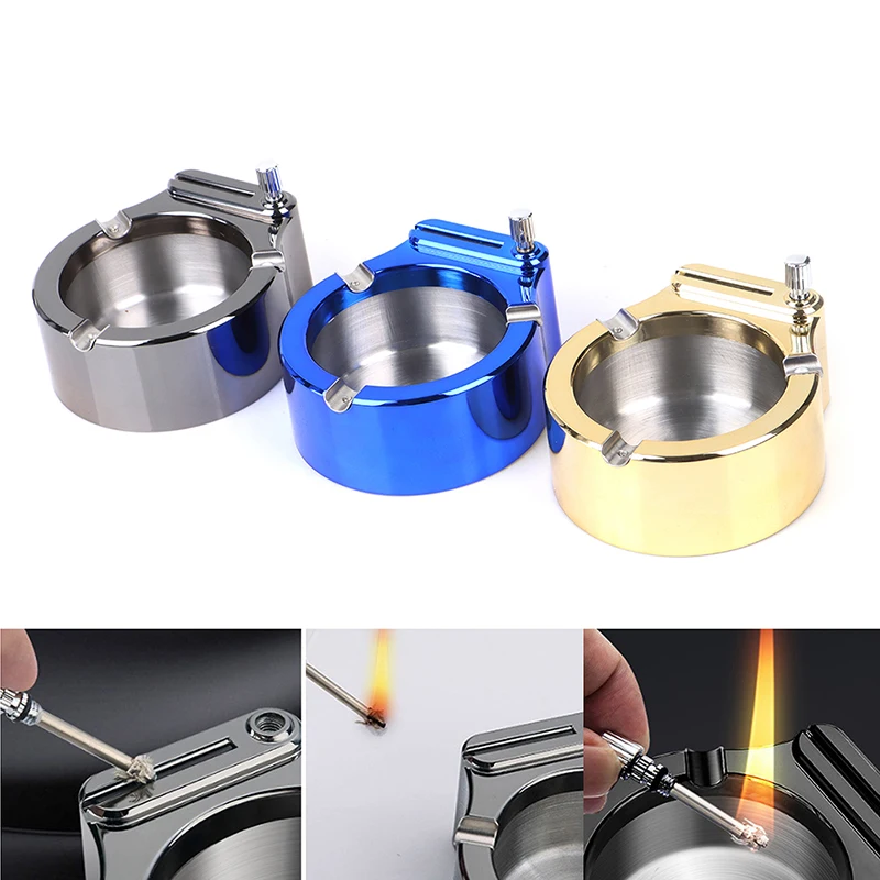 

Metal Ashtray Match Lighter Creative Ash Tray Cigars Anti Smoke Cigarettes Tobac