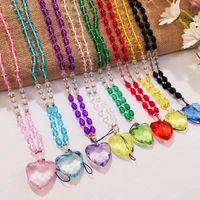 love heart crystal beads mobile phone lanyard hanging neck hanging chain pendant made anti lost rope for iphone strap lanyard