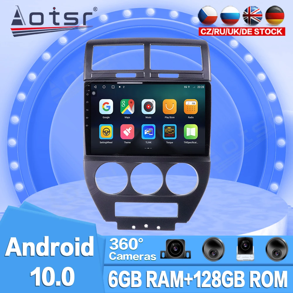 

6 + 128G Android автомобильный мультимедийный радиоплеер для Jeep Compass MK 2006-2010 Автомобильный GPS-навигатор 360 панорамная камера HD DSP Carplay