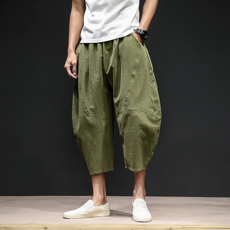 

2020 Summer Male Cross Pants Loose Korean Casual Pants Men Streetwear Calf-Length Casual Harem Pants Men Hiphop Jogger Trousers