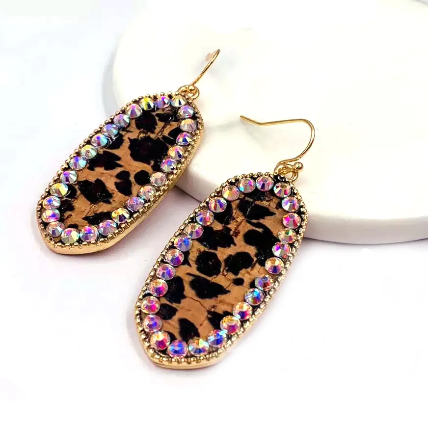 

2022 Winter New Style Hot Selling Leopard Water Drop Big Oval Inlay AB Crystal Dangle Earring Necklace For Women Fashion Jewelry