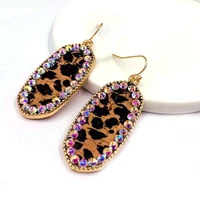 2020 winter new style hot selling leopard water drop big oval inlay ab crystal dangle earring necklace for women fashion jewelry