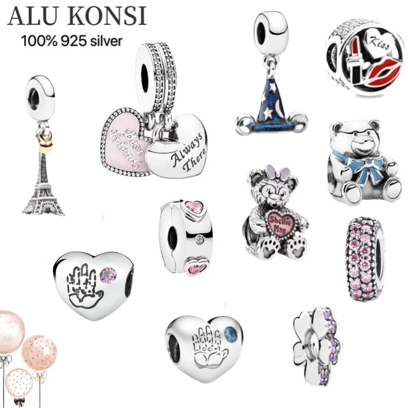 

2021 Hot Sale 100% Real 925 Sterling Silver pando Beads Love heart for Women Fit Original Charm bracelet DIY Little bear Jewelry