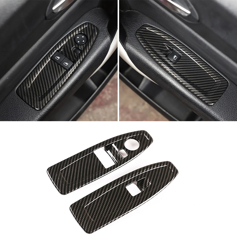 For BMW 1 2 Series F20 F21 F22 F45 F46 2014-2019 Carbon Fiber Style Car Glass Lift Switch Panel Decorative Frame Auto Accessory