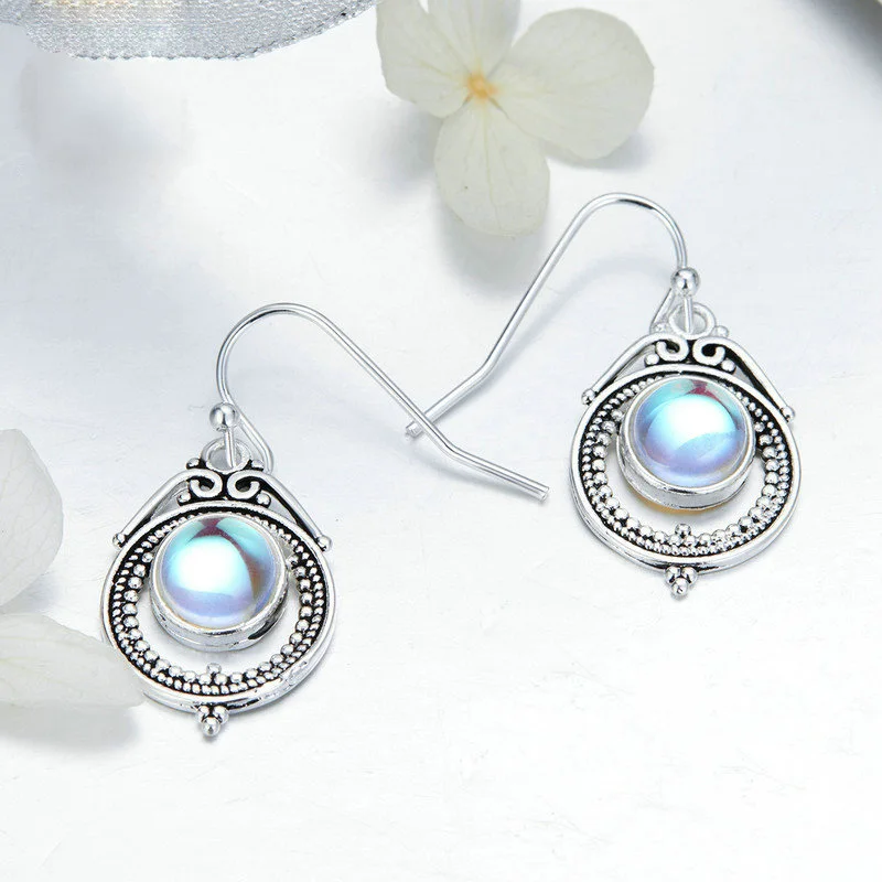 New Ethnic Bohemia Dangle Drop Moonstone Earrings For Women Tibetan Rhod Earring Vintage Earings Fashion Jewelry Party Gifts | Украшения и