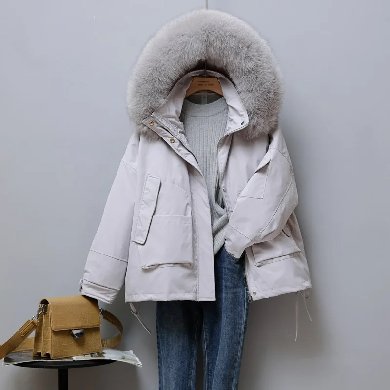 Fitaylor/Зимний женский пуховик с капюшоном из натурального Лисьего меха 90% утиного