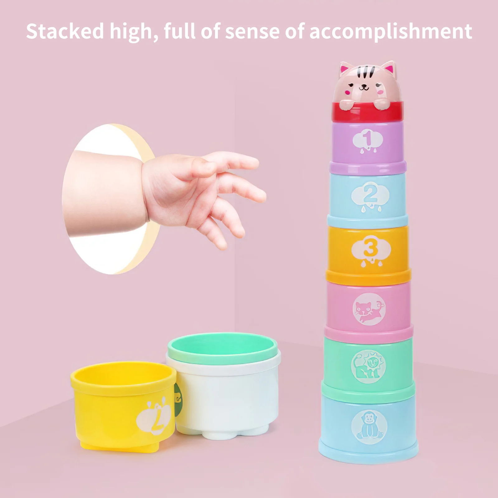 

Children Montessori Cute Colorful Building Stack Nesting Cup Toy Baby Tower Stacking Cups Educational Bath Beach Toy Gift
