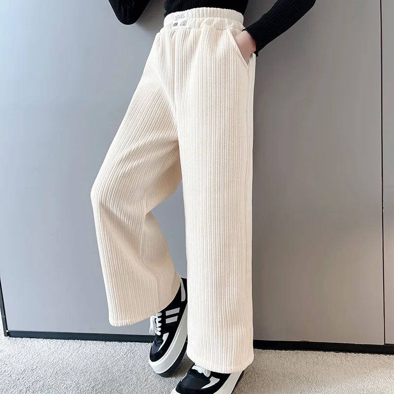 

Fall Winter Plush Velvet Wide Leg Pants Children Trousers Teen Kids Girls Casual Sport Warm Elastic Waits Sweatpants 4 9 10 12y