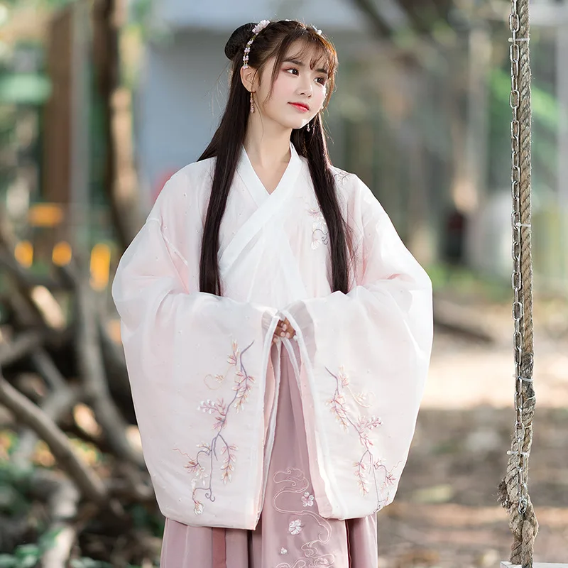 2019 розовый китайский традиционный костюм hanfu Женский Топ Dynastie Tang современный