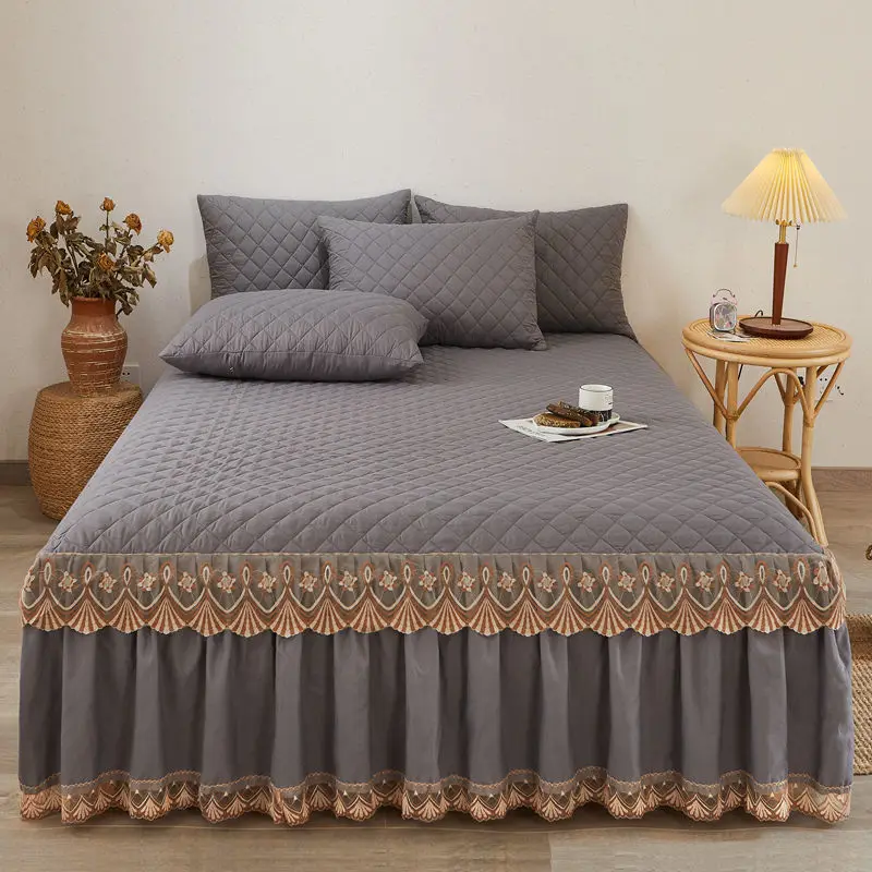 

Bedspreads Queen Non Slip Bed Skirt King Size Mattress Protective Cover Three Piece Set Cotton Lace Bedspread Bed Sheet Sets