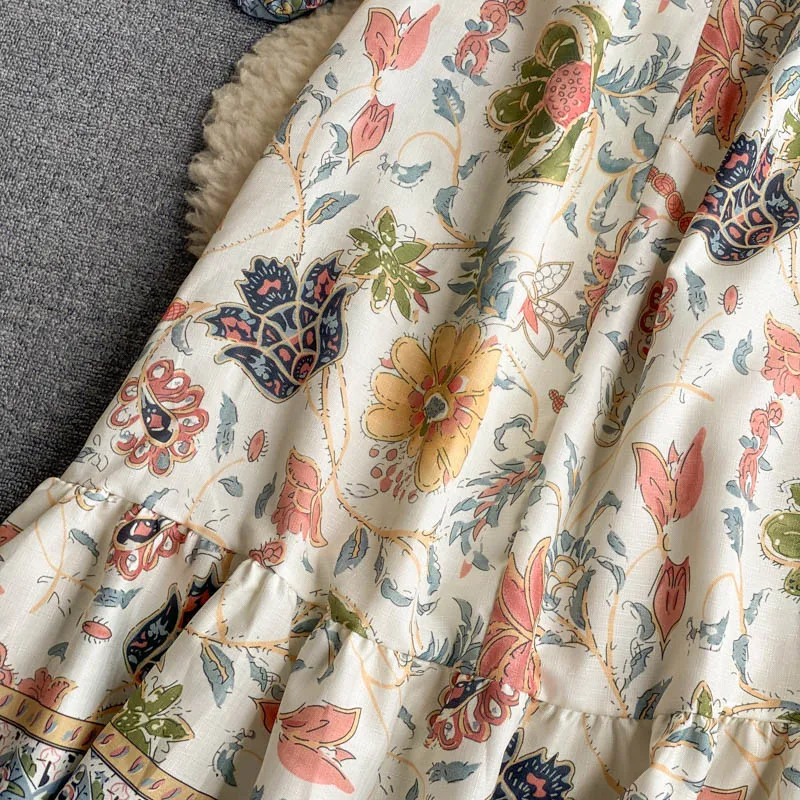 Ретро Суд Стиль печатных платье-баллон Рукавами туника платье с короткими