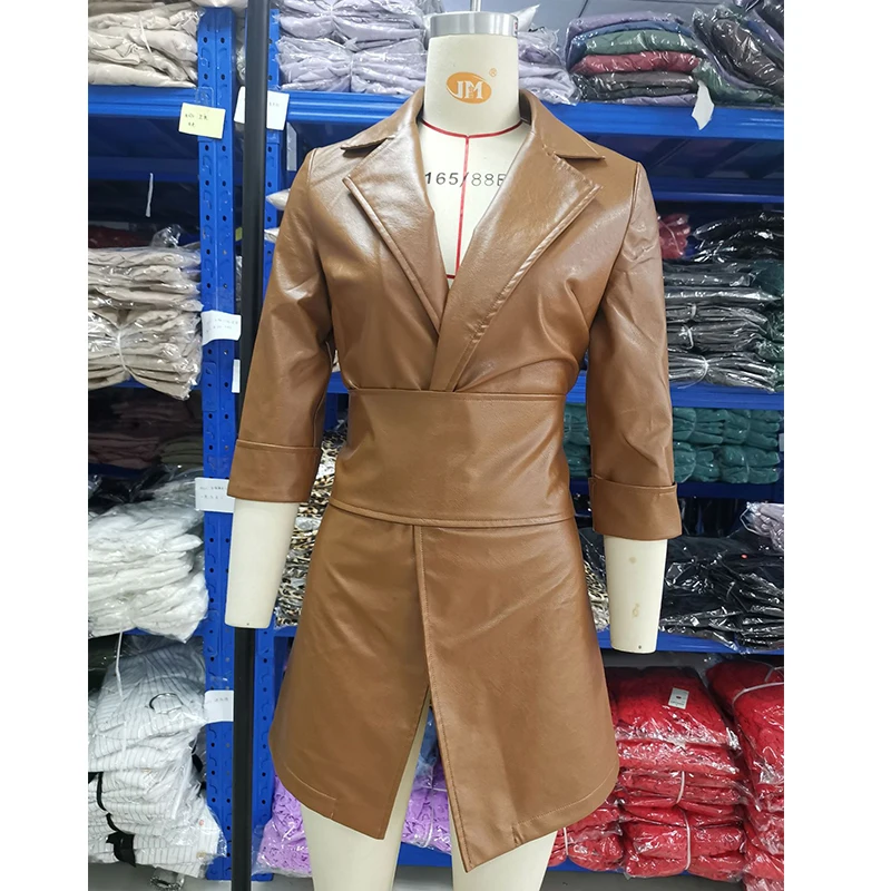 

Foridol PU Leather Short Bodycon Brown Dress Women Vintage Spring Autumn V Neck Black Ladies Sexy Dress Vestidos 2020