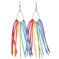 western jewelry long suede tassel hoop dangle drop earrings for women rainbow tassel drop earrings