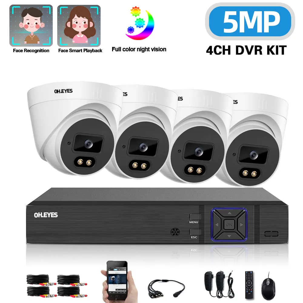 

Home CCTV Monitoring Camera System Set 5mp 4ch DVR Kit Full Color Night Vision AHD Security Dome Camera Video Surveillance Kit
