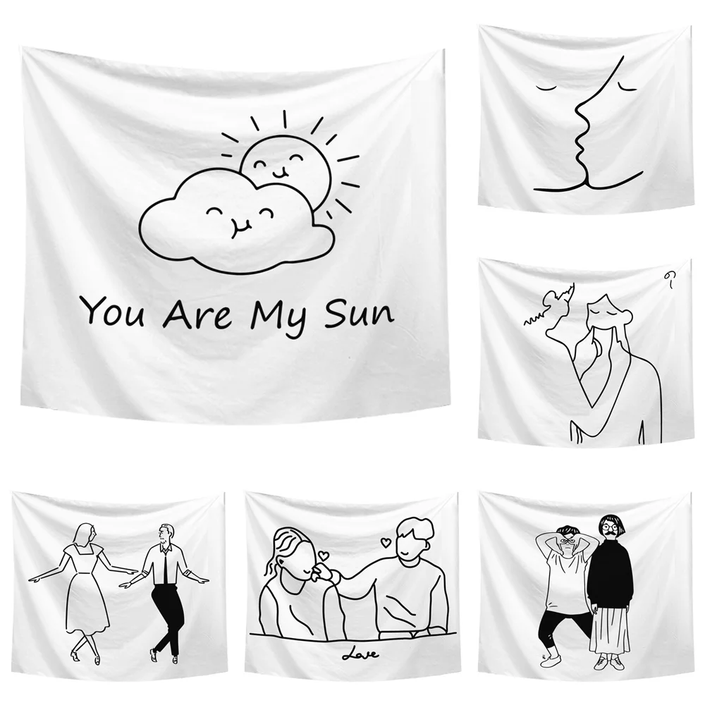 

Funny Couple White Clouds Sun Wall Hanging Tapestry Valentine's Day Wall Cloth Blanket Home Decor For Living Room Bedroom