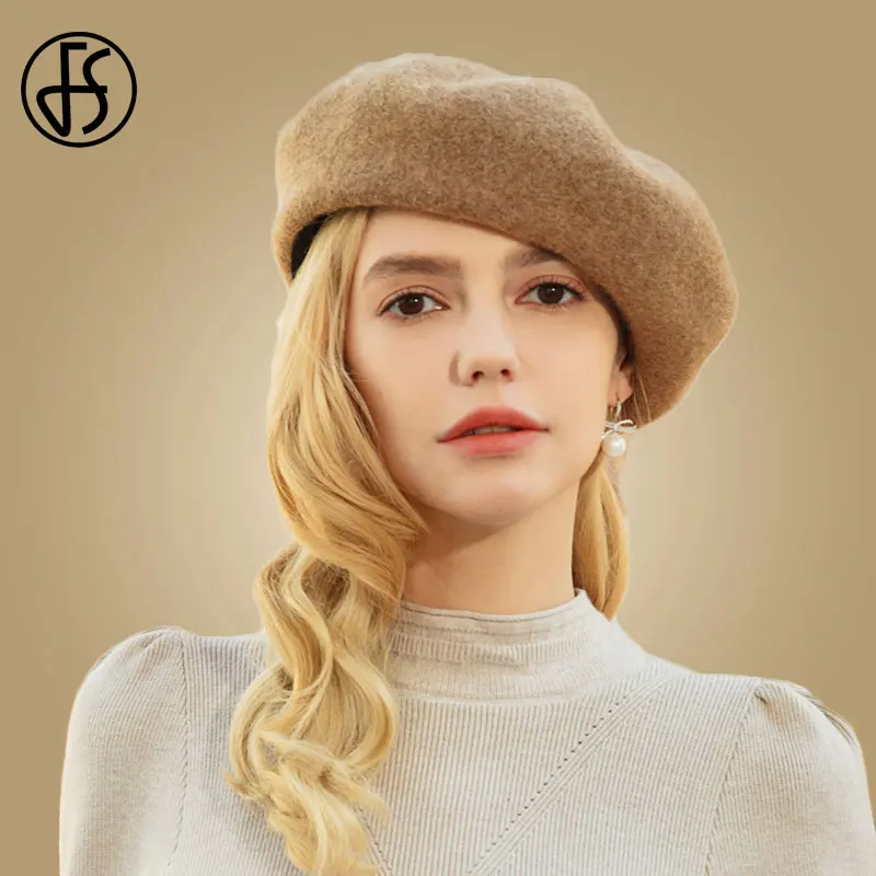 FS шерстяная женская зимняя шапка французский берет синяя винтажная женские