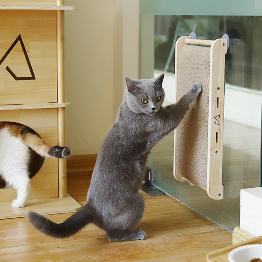 

Solid Wood Anti Cat Scratcher Cat Scratch Board Kitten Corrugated Paper Pad Vertical Pet Cat Toys Grinding Nail Scraper Mat