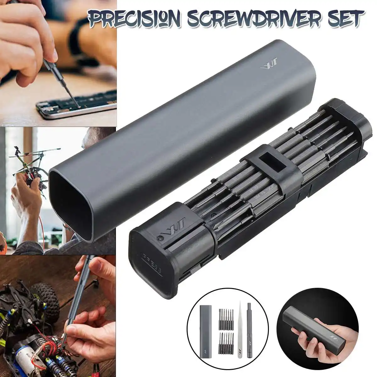 

JIMI GNT-18 18 In 1 Precision Screwdriver Set S2 Extended Screw Bits Computer Tablet Clock Electronics Repair Tools With Tweezer
