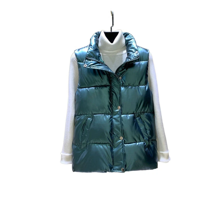 2022 жилет женский зимний теплый пуховой в Корейском стиле глянцевая яркая куртка