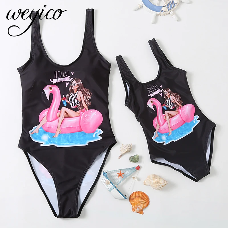 

Mother Daughter Swimwear One-Piece Mommy and Kids Swimsuit Family Look Matching Outfits Mom Parent Child Monokini Bathing Suit