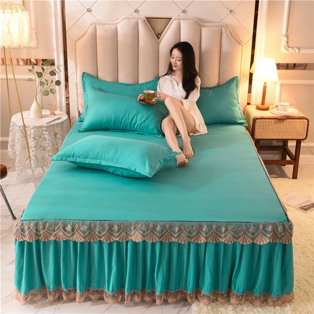 

Nordic Style Floral Sheet Cover Graceful Lace Bedspread Bedroom Bed Cover Skirt Decoration Non-slip Mattress Cover Skirt