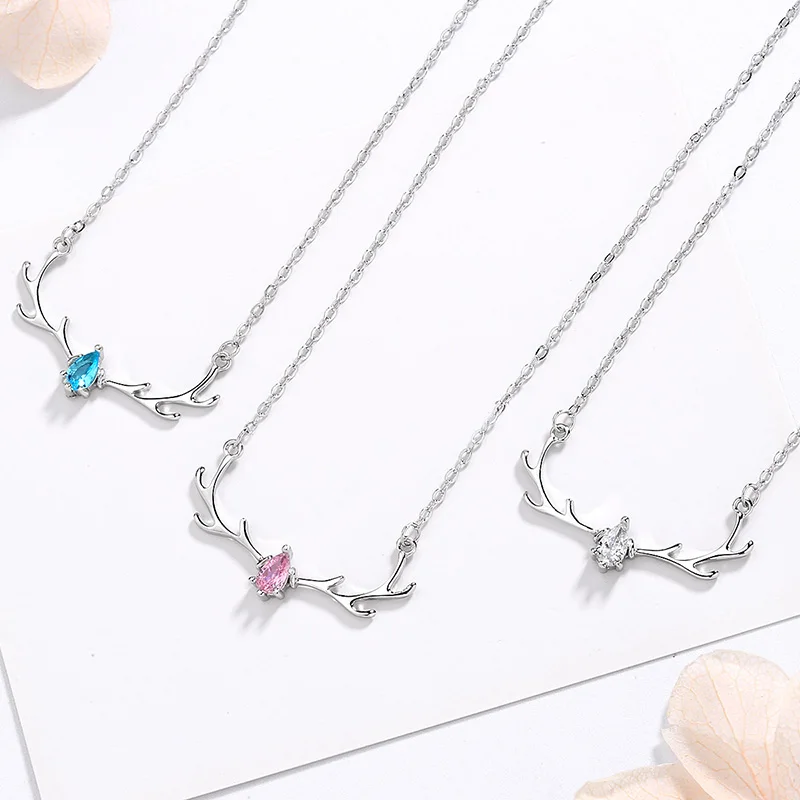 

New Antler Necklace Reindeer Animal Horn Jewelry Minimalist Style Clavicle Chain with Personalized Birthstone Charm Deer DO99