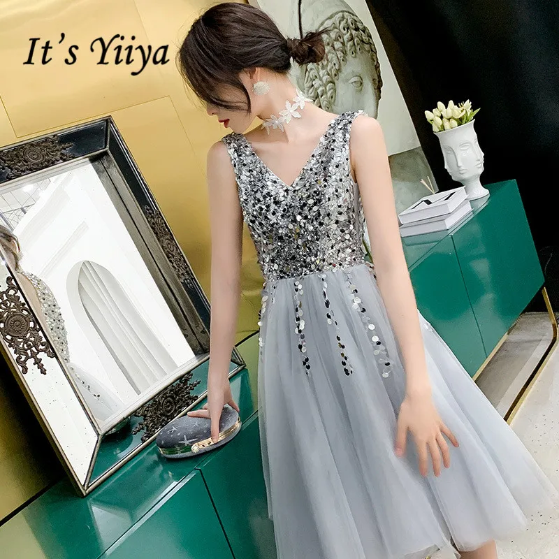 Женское платье для выпускного It's Yiiya белое короткое без рукавов с V образным