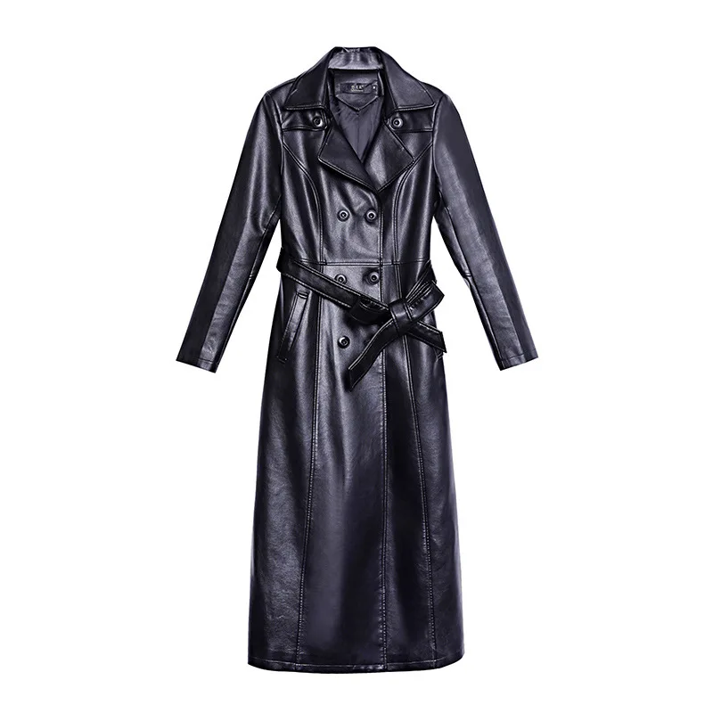 

Spring and autumn 2020 new Haining Leather Women's medium and long slim coat