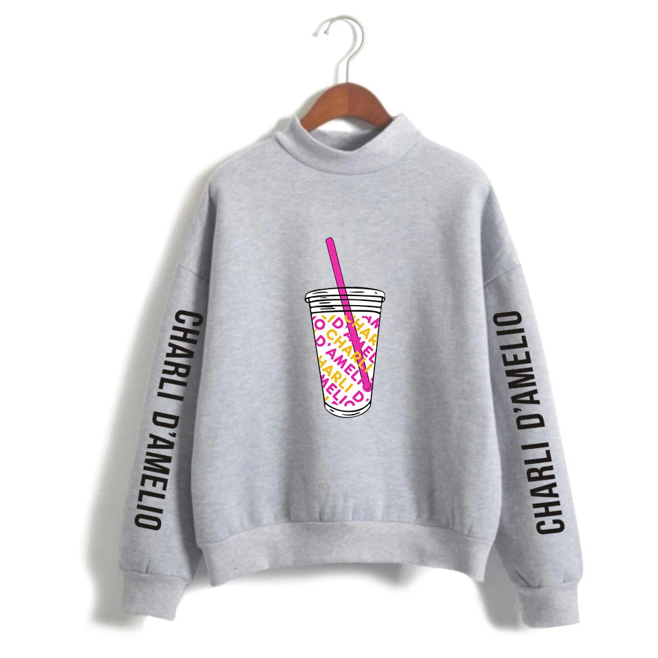 

2021 New girl pink O-Neck sweatshirt High Quality Fashion Korean sweatshirt clothing ladies high neck pullover Charli D'Amelio