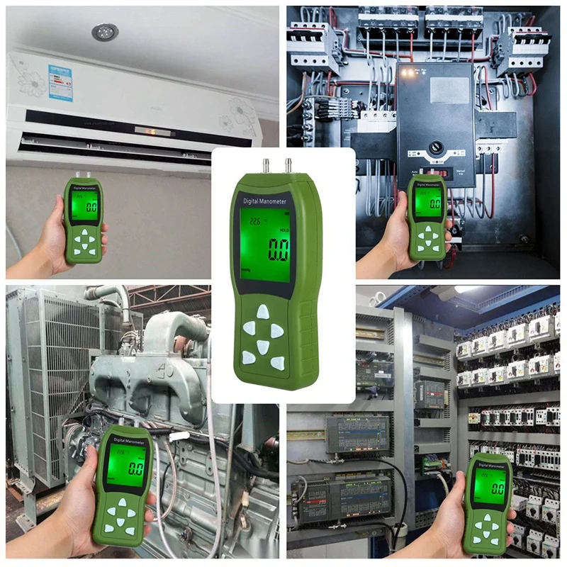 

Manometer Digital Air Pressure Meter 12 Unit Dual Port Differential Pressure Gauge HVAC Gas Pressure Tester