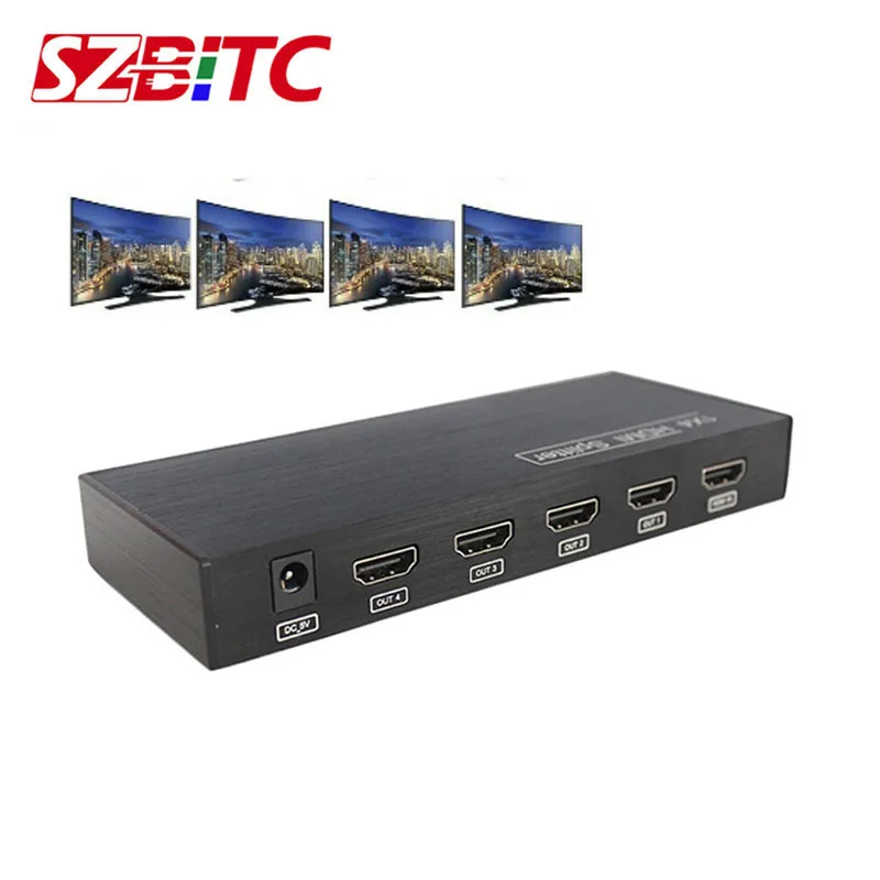 SZBITC 4K 1x4 HDMI сплиттер 1 в 4 Выход видео распределитель преобразователь 30 Гц 3D EDID RS232