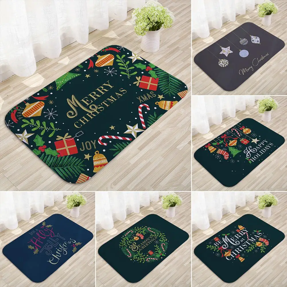 QIFU Рождественская коврик-поддон Merry Christmas Decoration с печатью Санта-Клауса из фланели, нескользящий домашний коврик для пола на двери.
