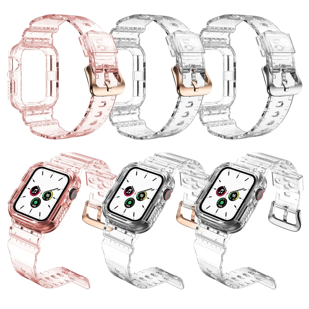 Прозрачный ремешок для iWatch Apple Watch Series 6 5 4 3 40/44 мм модный ТПЭ прозрачный чехол