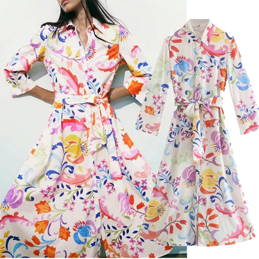 

Dave&Di Summer Long Holiday Vestidos Enlgand Indie Folk Vintage Floral Tropical Printing Sashes Midi Dress Women