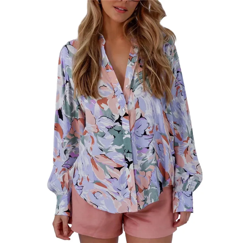 

Женская винтажная рубашка на пуговицах, Повседневная Свободная блузка с длинным рукавом и отложным воротником, уличная одежда, Y2k, осень