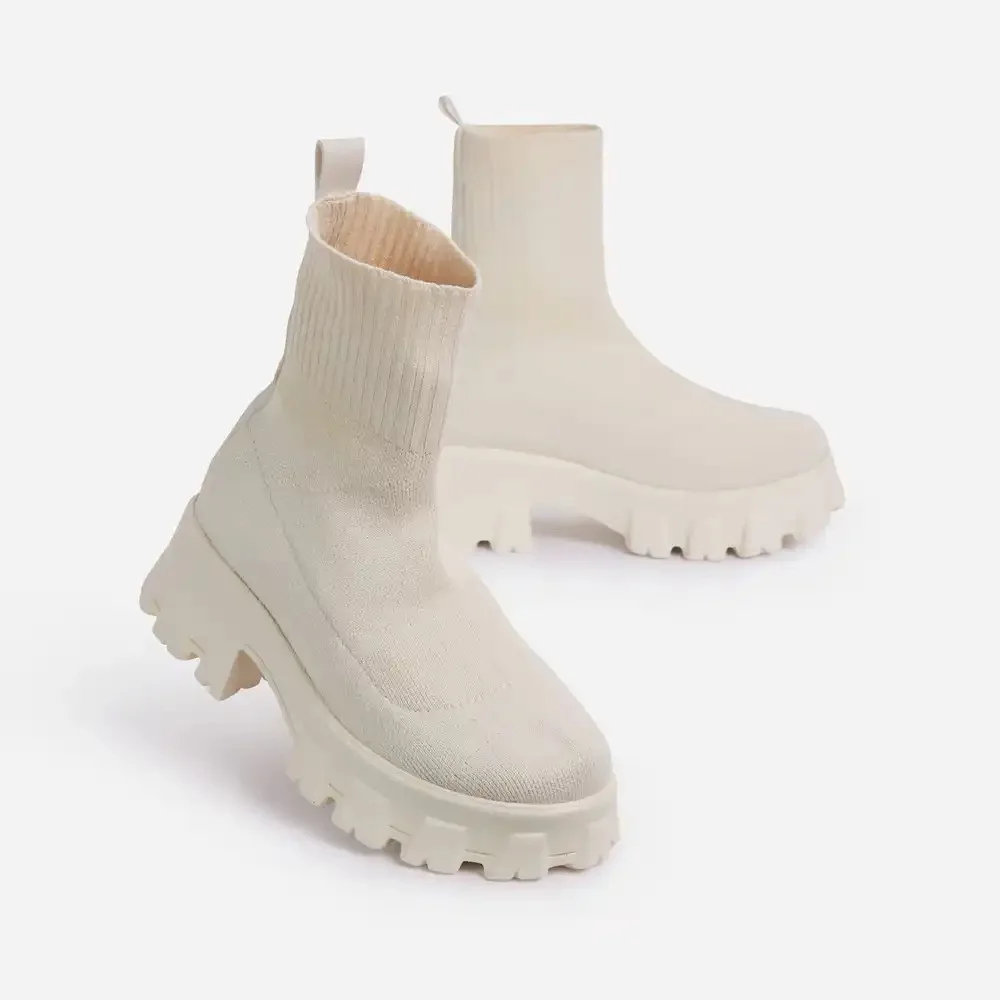 

Autumn Winter New Couple Socks Shoes Women Thick-soled Casual Large Size Net Red Knitted Short Boots Women