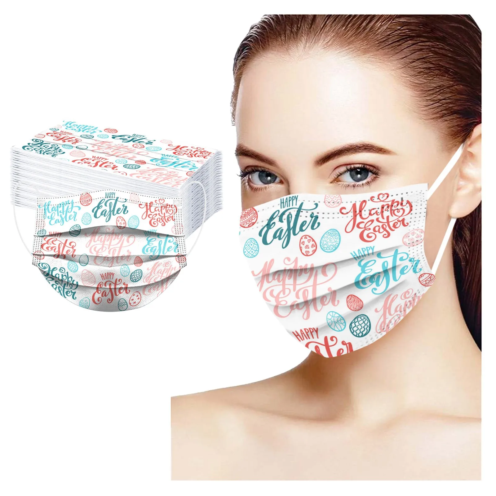 

50PCS/LOT Adult Easter Day Disposable Face Mask 3 Ply Earloop Anti-PM2.5 Masks Face Shield Fashion Gifts For Women Fabric Mask