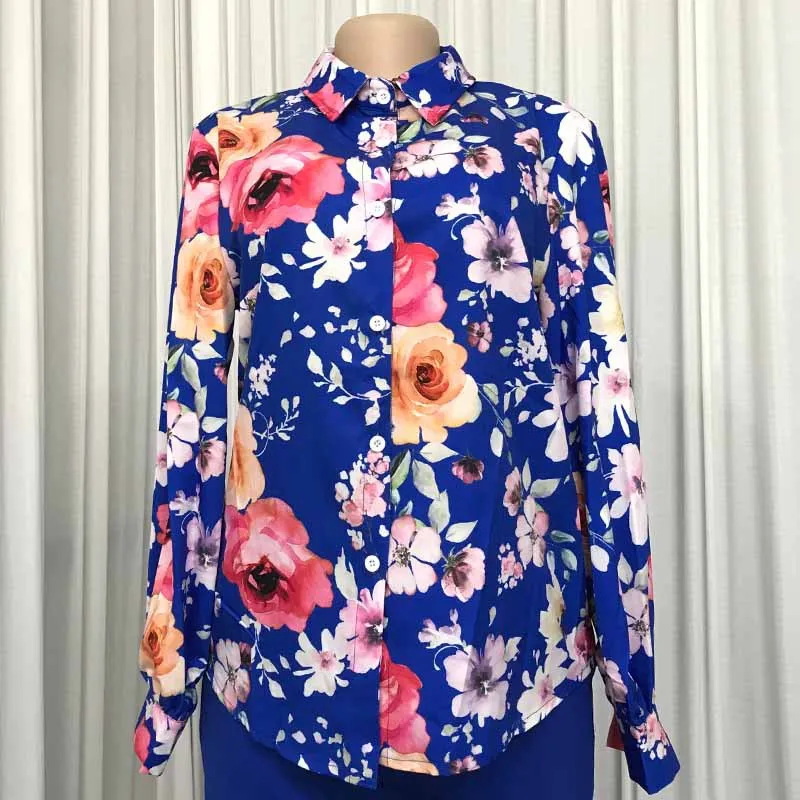 

Office Lady Suit Two Piece Set Women Outfits 2 Piece Set Turn-down Collar Top&Pencil Pants Set Flower Print Tracksuit Plus Size