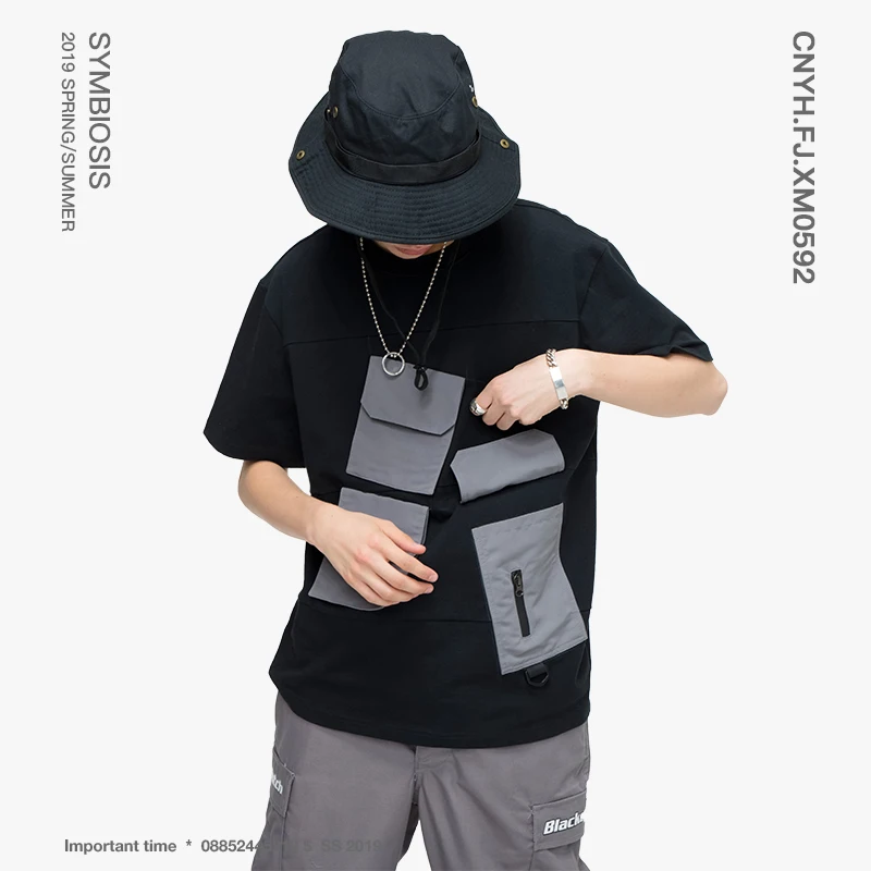 VIISHOW уличная Мужская футболка брендовая Повседневная с несколькими карманами