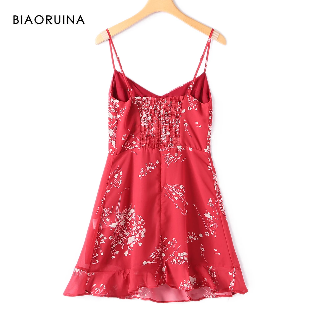 BIAORUINA женское ретро платье тонкая высокая талия цветочный принт без рукавов