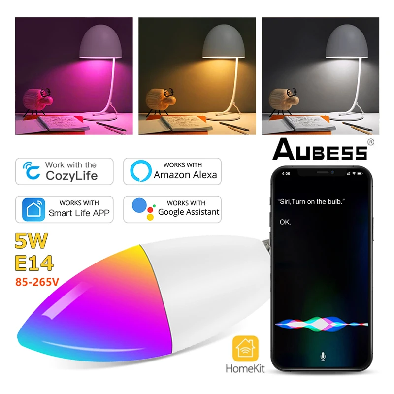 

Умная лампа с Wi-Fi, E14, RGB + CW + WW, 5 Вт